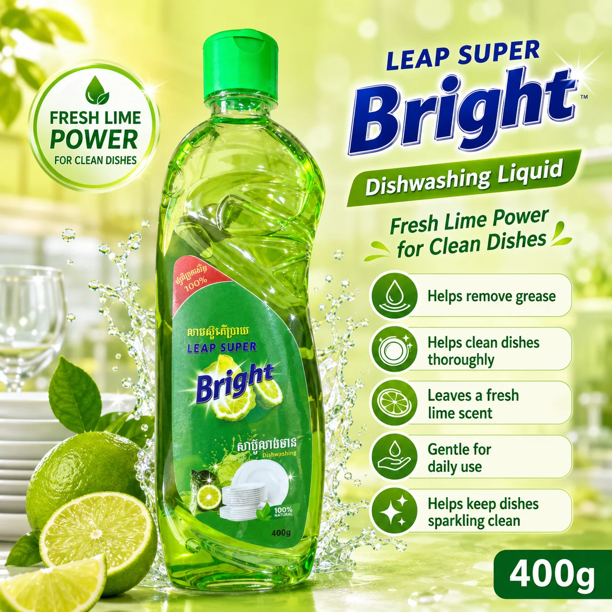 400G សាប៊ូលាងចាន LEAP SUPER BRIGHT