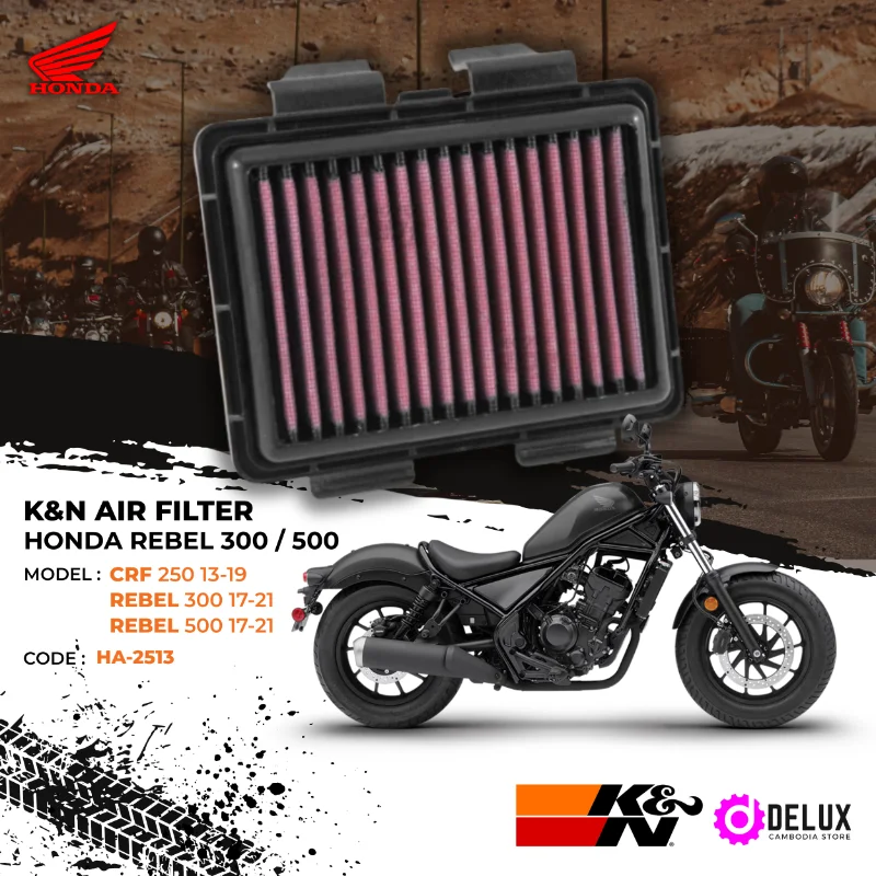 K&N HA-2513 AIR FILTER HONDA REBEL 300 / REBEL 500