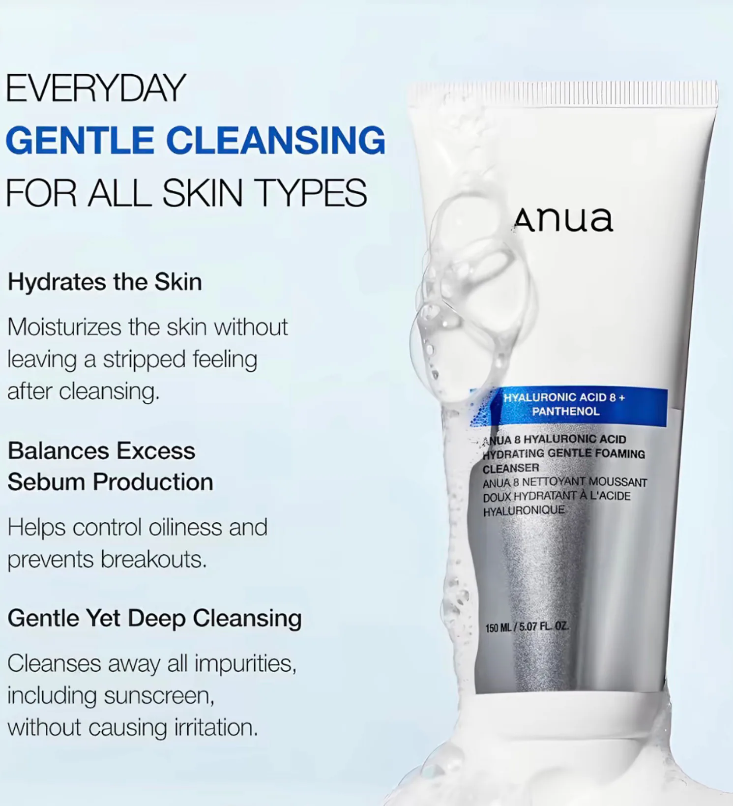 ANUA 8 HYALURONIC ACID HYDRATING GENTLE FOAMNING CLEANSER ANUA