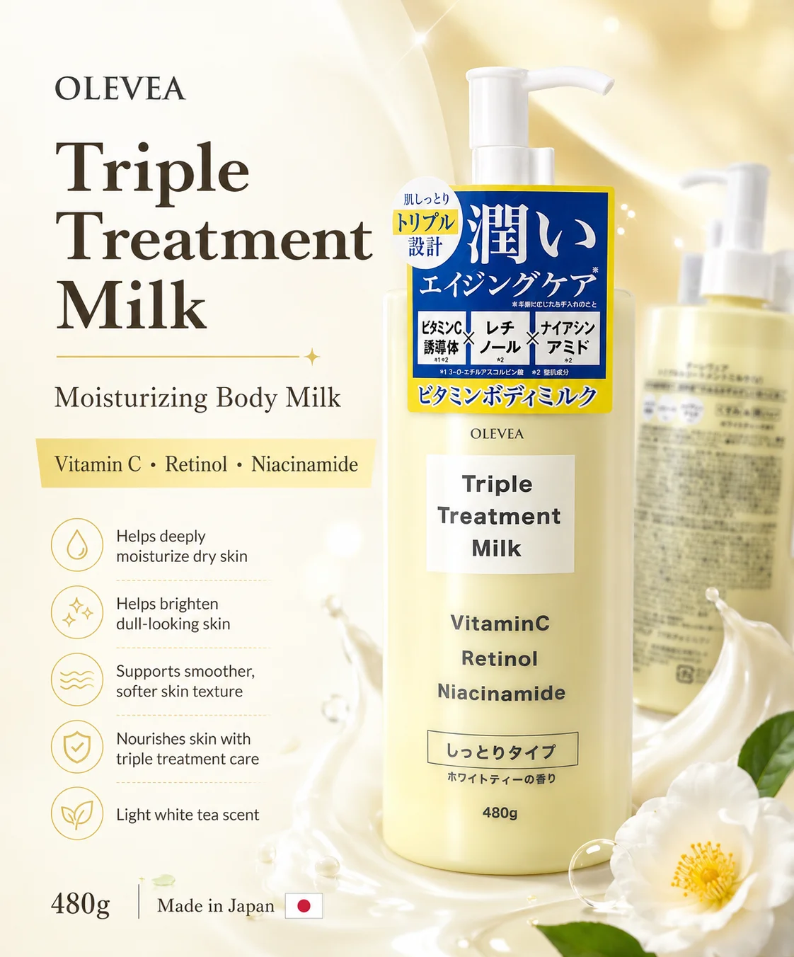 TRIPLE TREATMENT MILK VITAMINC RETINOL NIACINAMIDE OLEVEA